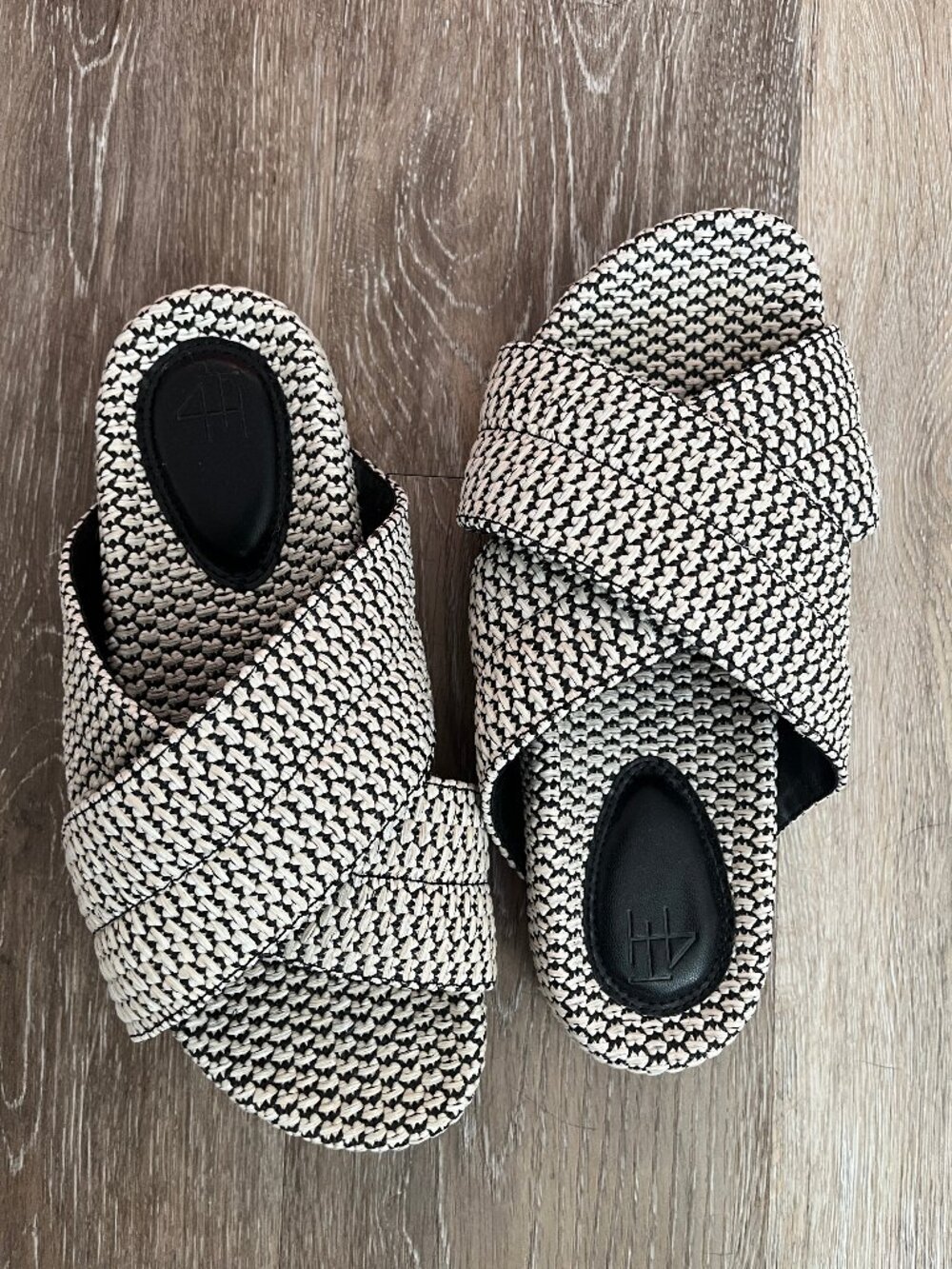 Thick Strap Black and White Woven Sandals